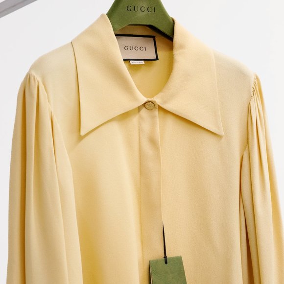 Gucci 2021 Cruise - Yellow Crêpe de Chine Balloon Sleeve Blouse - Picture 1 of 13